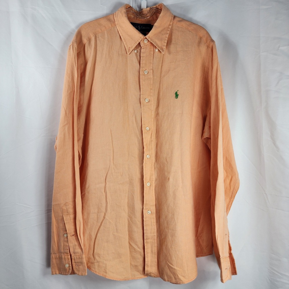 Ralph Lauren Linen Classic Fit Shirt Mens Large Preppy Office‎ Luxury Colorful